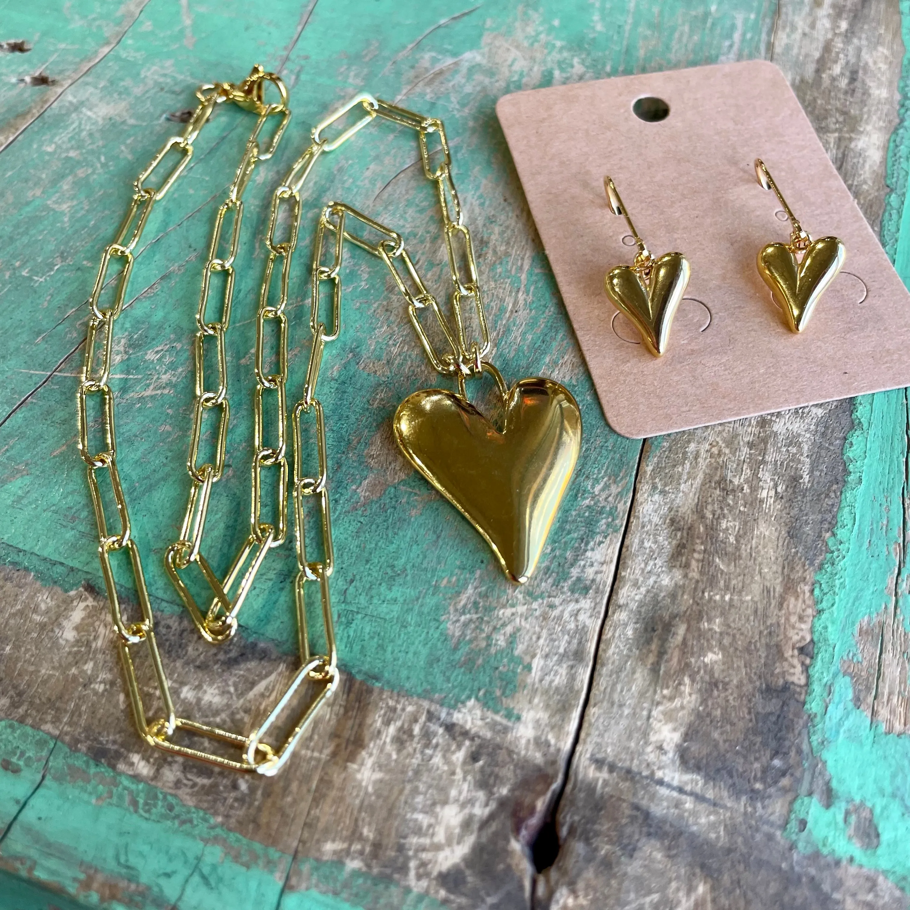 Stainless Steel Gold Puffy Heart