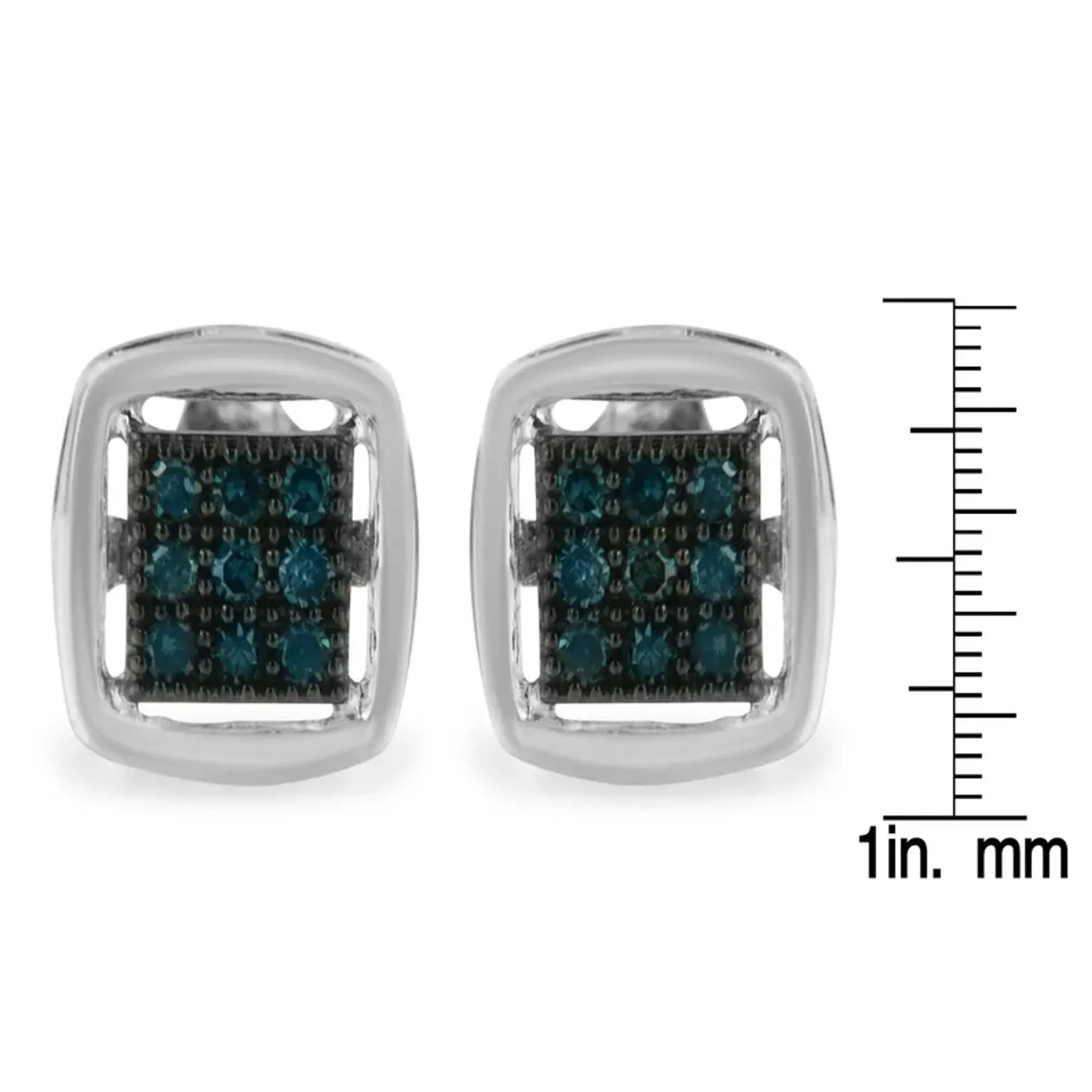 Sterling Silver Rose Cut Treated Blue Diamond Square Stud Earring (0.25 cttw, Blue Color, I2-I3 Clarity)