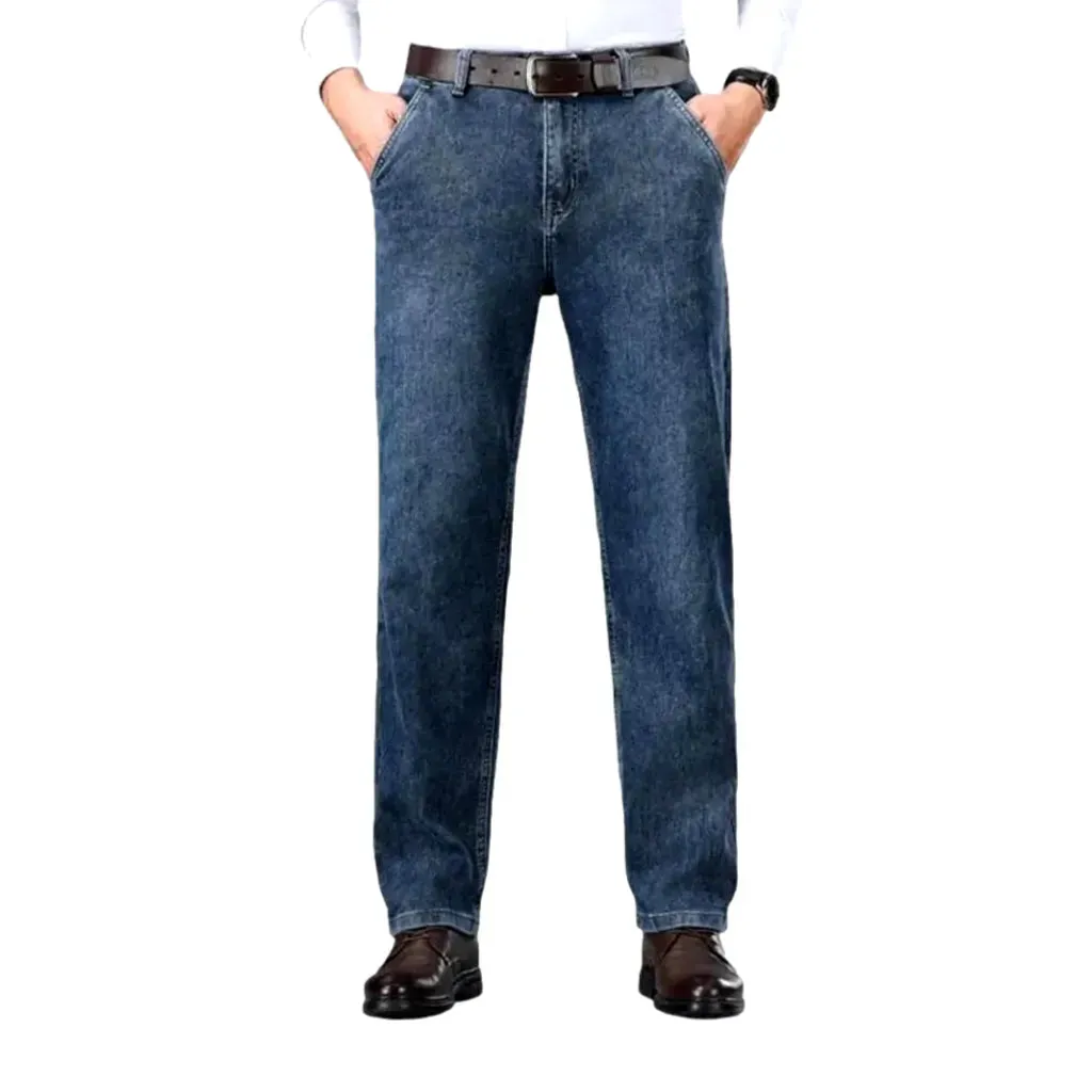 Stretchable straight fit sanded men's jeans