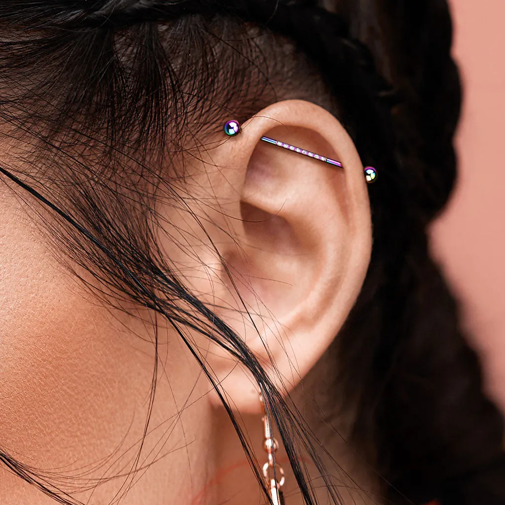 The Jewel Track Industrial Barbell with Rose Gold Plating