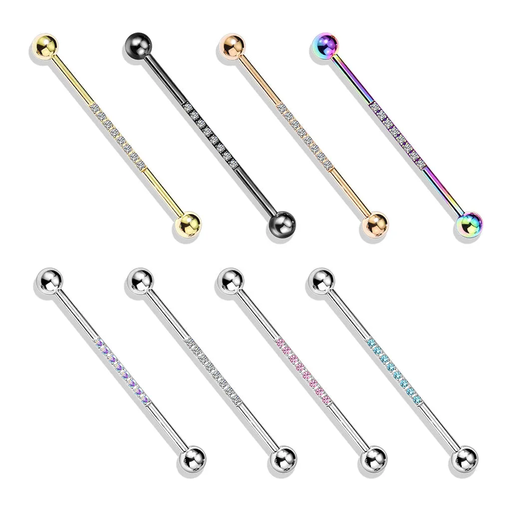 The Jewel Track Industrial Barbell with Rose Gold Plating
