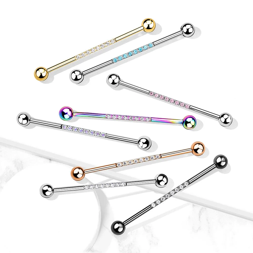 The Jewel Track Industrial Barbell with Rose Gold Plating