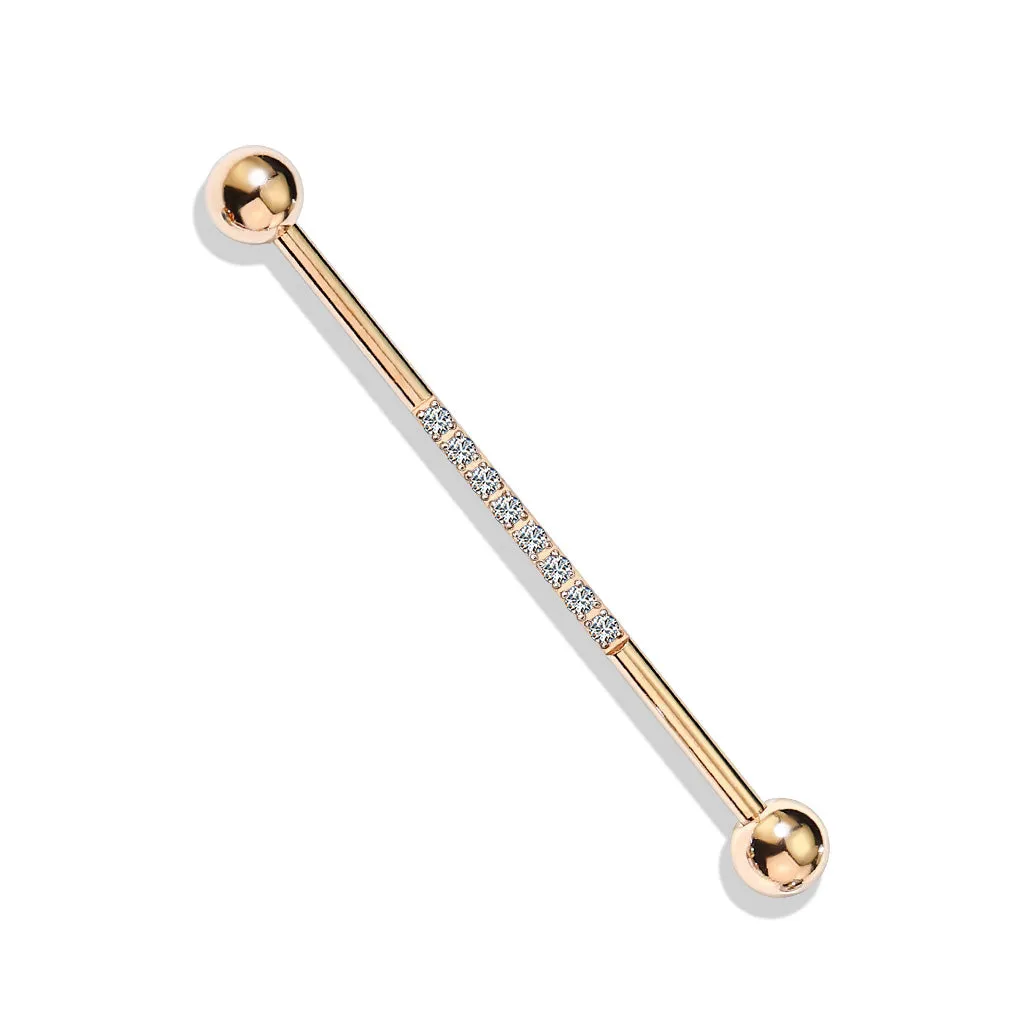 The Jewel Track Industrial Barbell with Rose Gold Plating