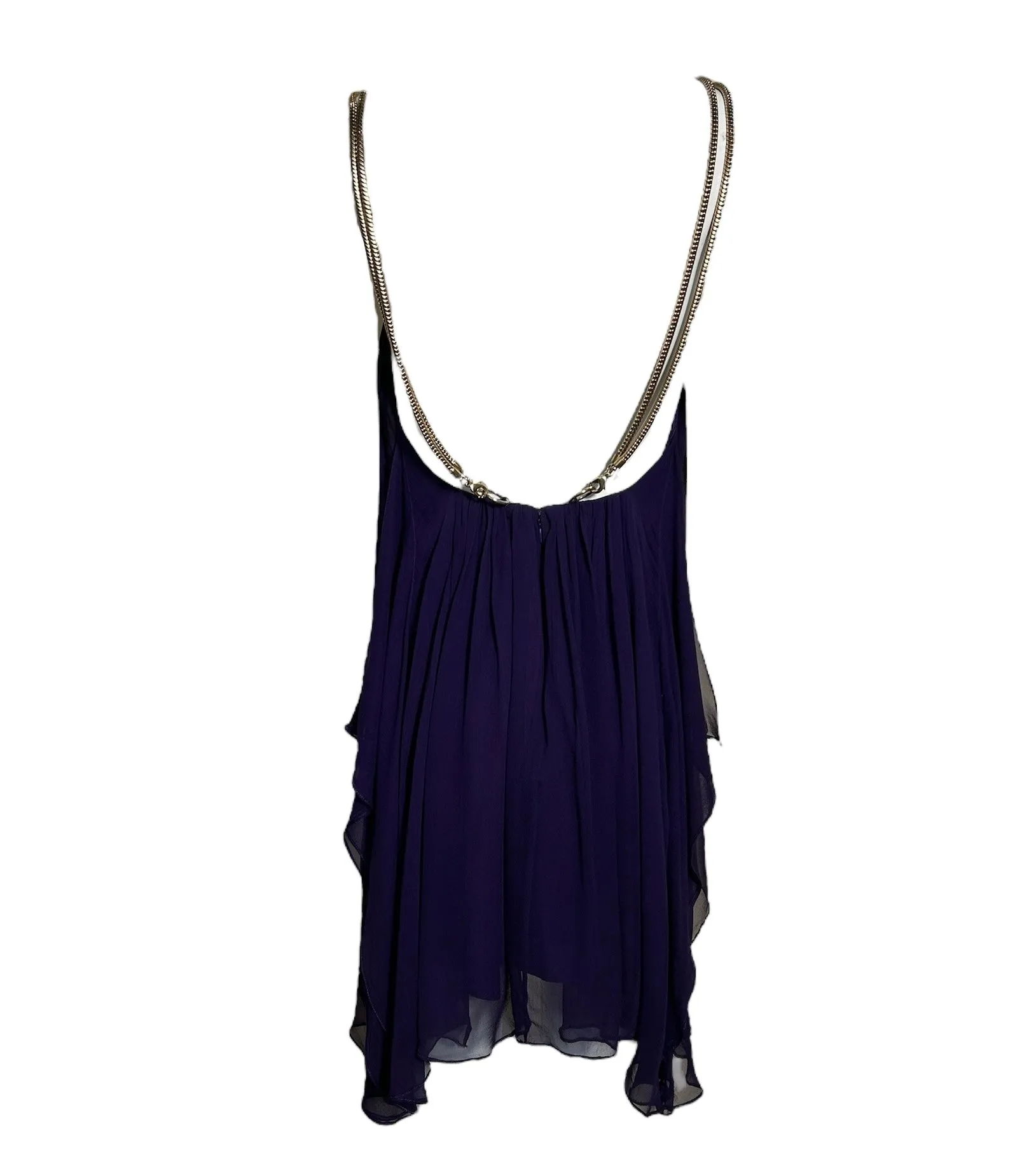 Thomas Wylde Purple Chiffon Micro Dress with Golden Chain Straps