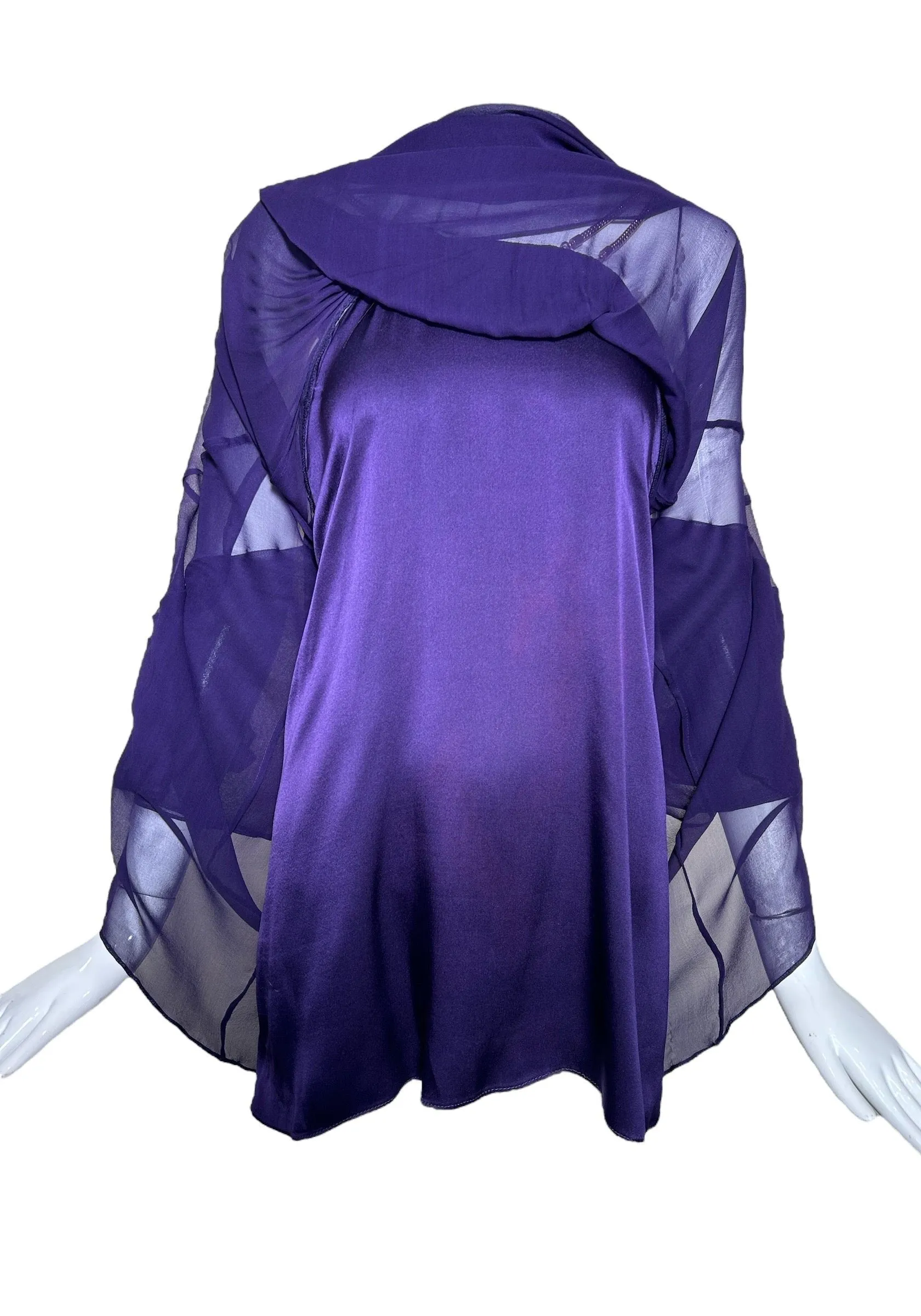 Thomas Wylde Purple Chiffon Micro Dress with Golden Chain Straps