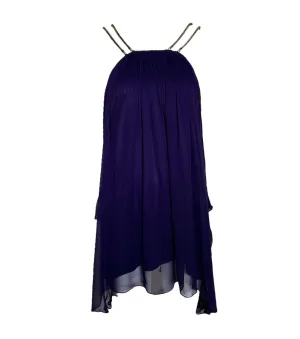 Thomas Wylde Purple Chiffon Micro Dress with Golden Chain Straps