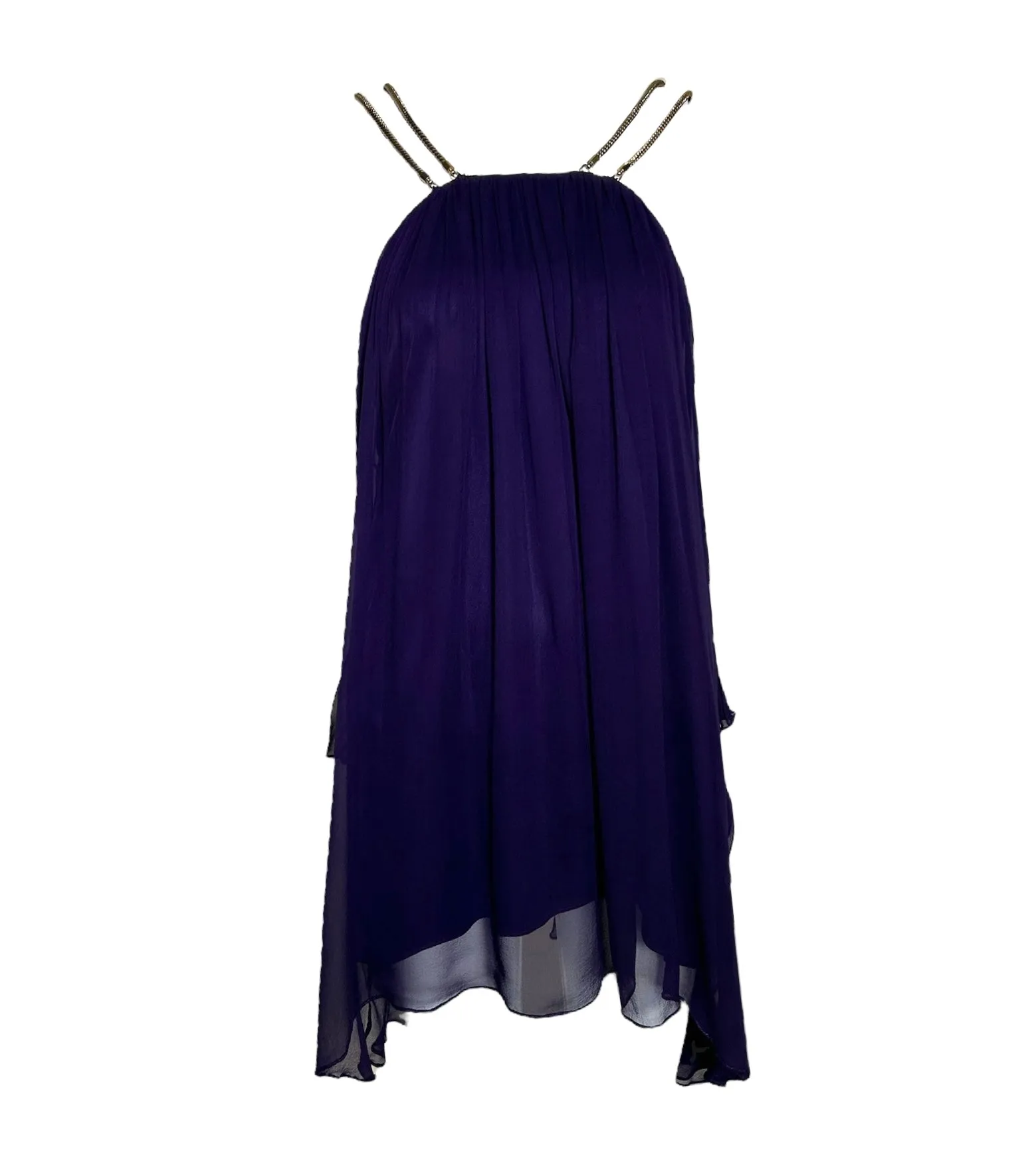 Thomas Wylde Purple Chiffon Micro Dress with Golden Chain Straps