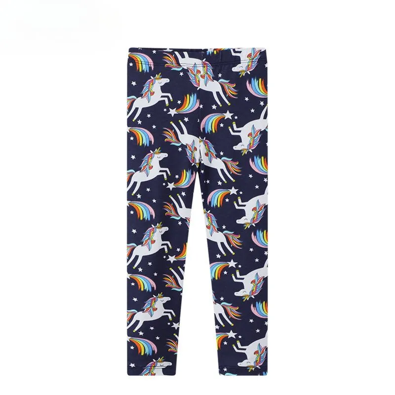 Toddler/Kid Girl's Cartoon Rainbow-colored Unicorns Print Design Leggings