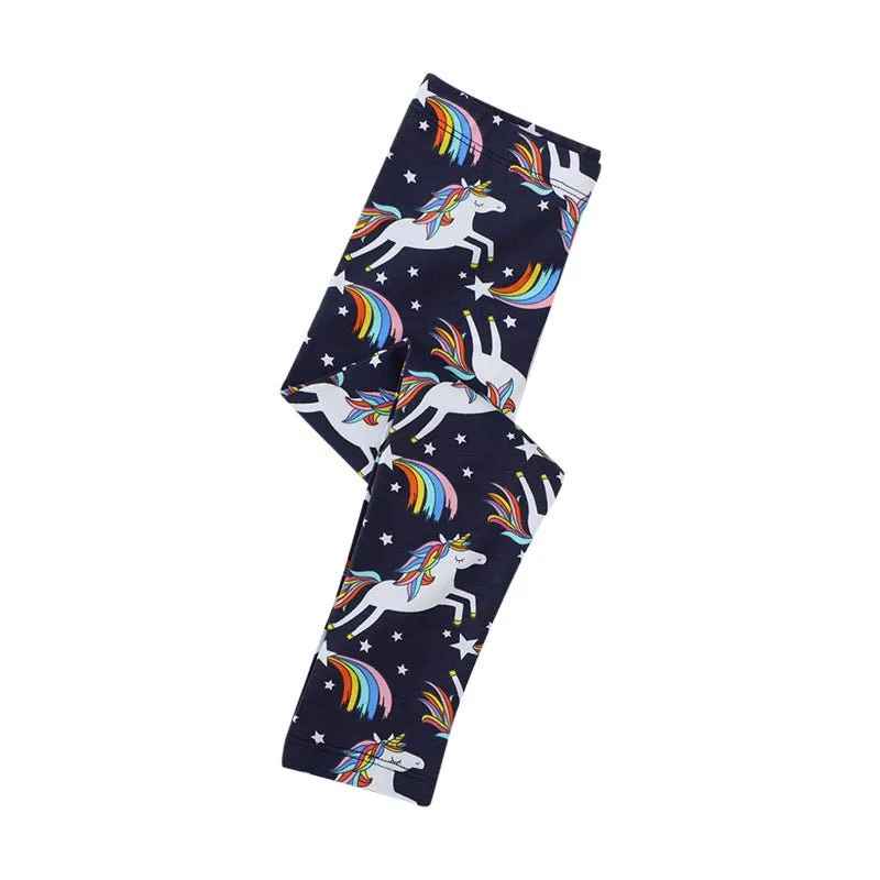 Toddler/Kid Girl's Cartoon Rainbow-colored Unicorns Print Design Leggings