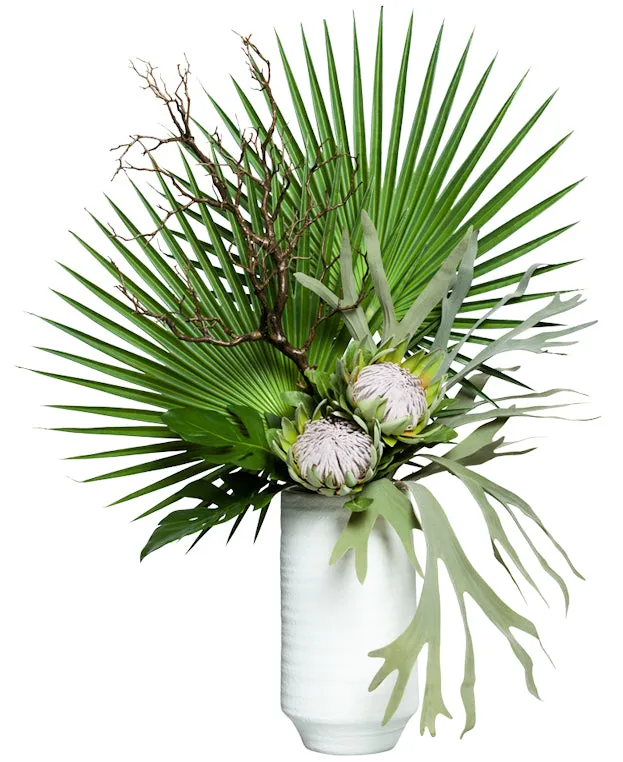Tropical Fan Palm & Protea Large Yacht Silks Arrangement