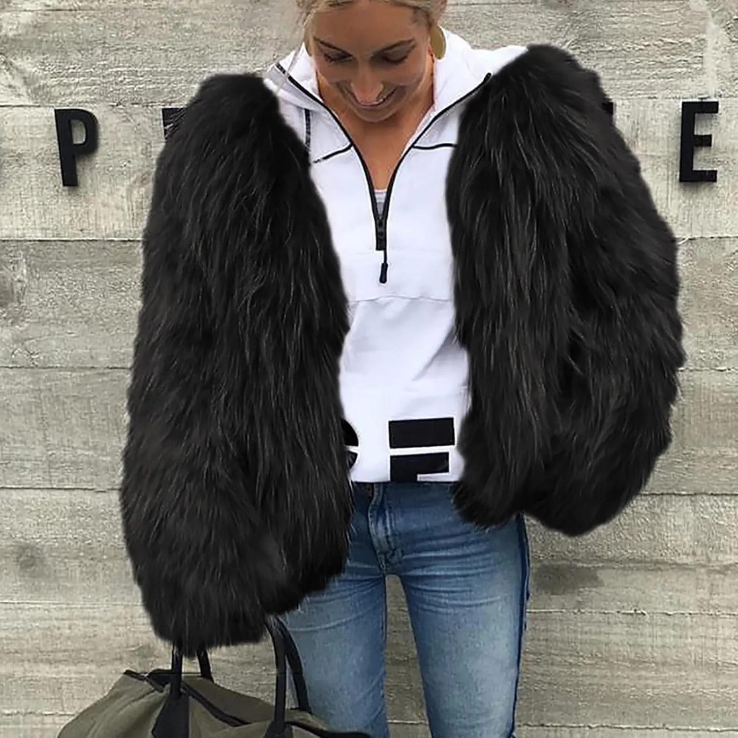 tuduoms Women's Fashion Fluffy Faux Fur Coats Plush Fleece Warm Cardigan Jacket Open Front Short/Long Teddy Coat Outwear