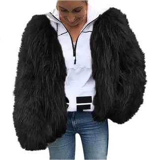 tuduoms Women's Fashion Fluffy Faux Fur Coats Plush Fleece Warm Cardigan Jacket Open Front Short/Long Teddy Coat Outwear