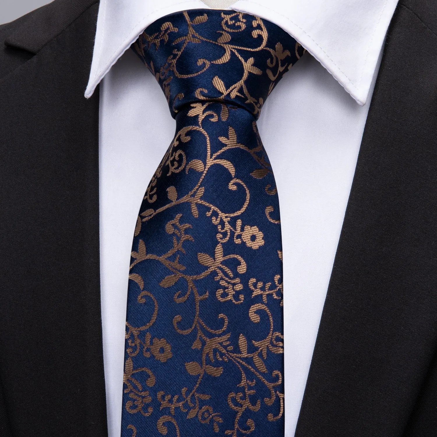 Unique Golden Yellow  Floral Men's Tie Set
