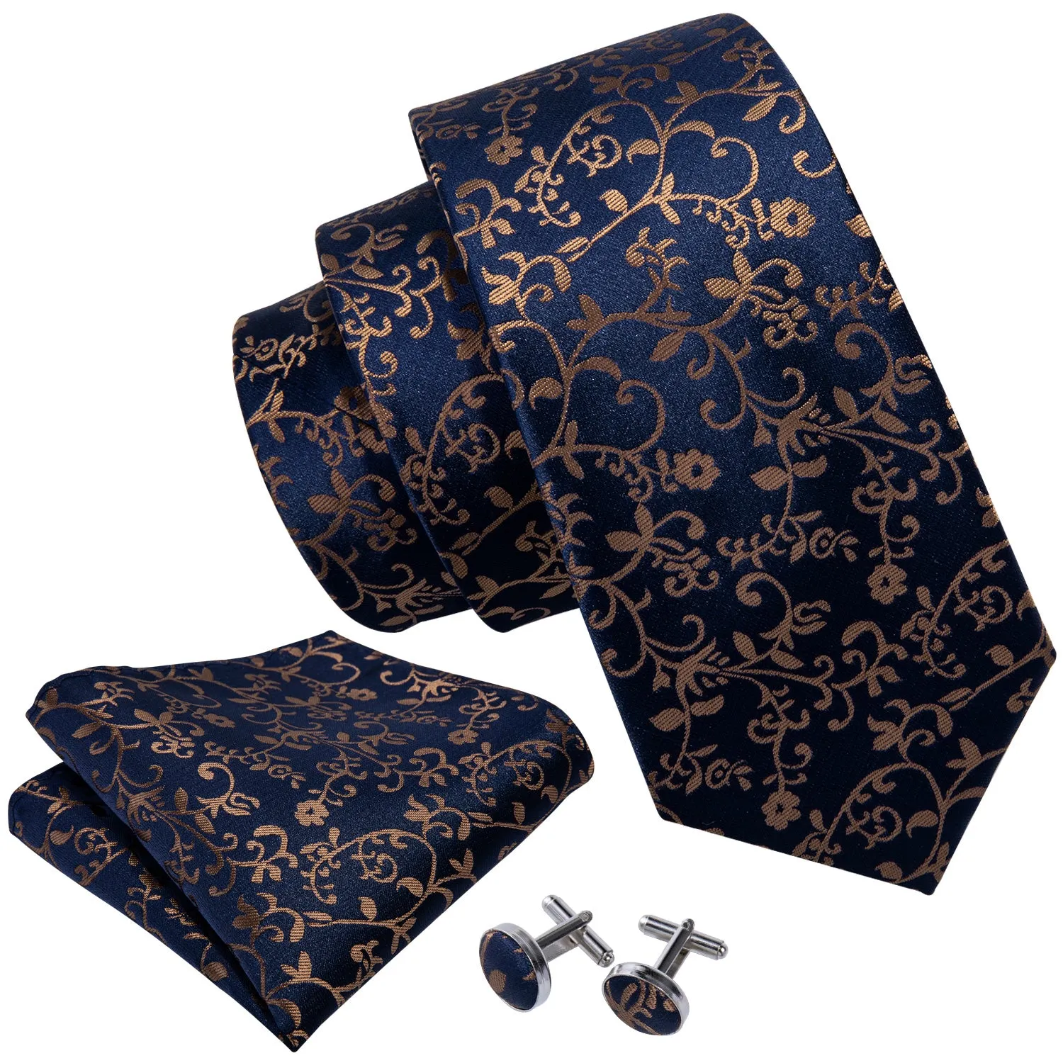 Unique Golden Yellow  Floral Men's Tie Set