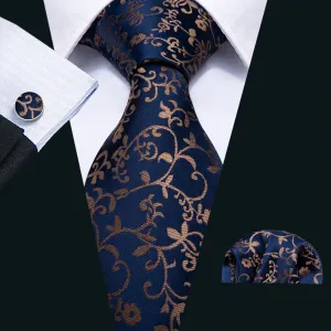 Unique Golden Yellow  Floral Men's Tie Set