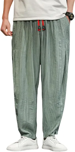 USTZFTBCL Men's Spring Summer Chinese Style Loose Trendy Ice Silk Harem Casual Long Pants