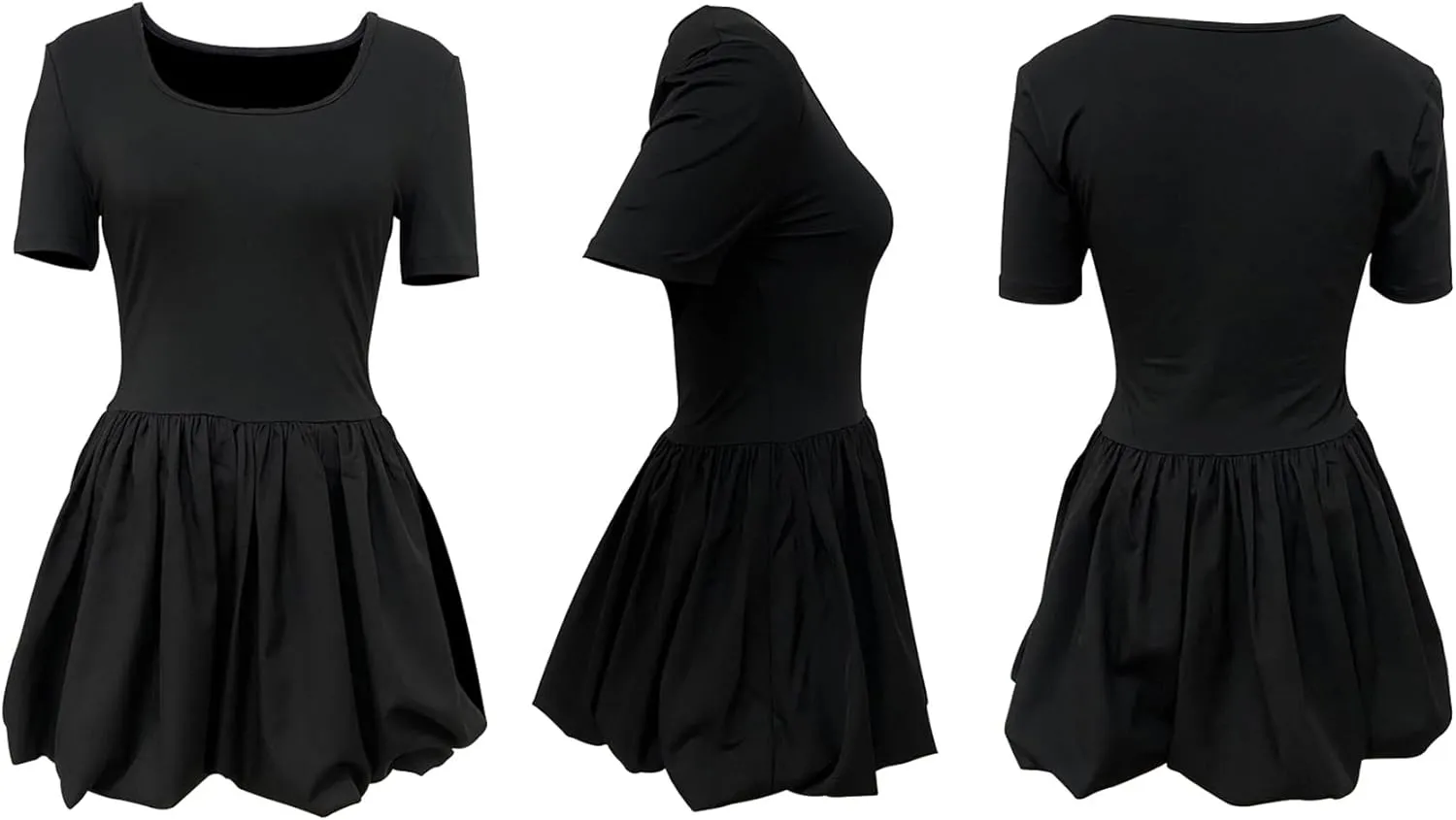 Vakkest Women's Square Neck Mini Bubble Dress Long Sleeve Cute Elegant Patchwork Cocktail Party Y2k Clubwear Dresses