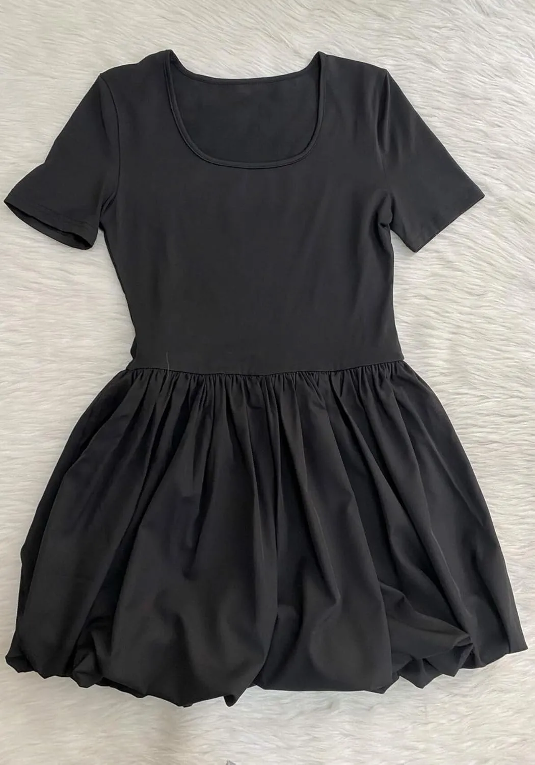 Vakkest Women's Square Neck Mini Bubble Dress Long Sleeve Cute Elegant Patchwork Cocktail Party Y2k Clubwear Dresses