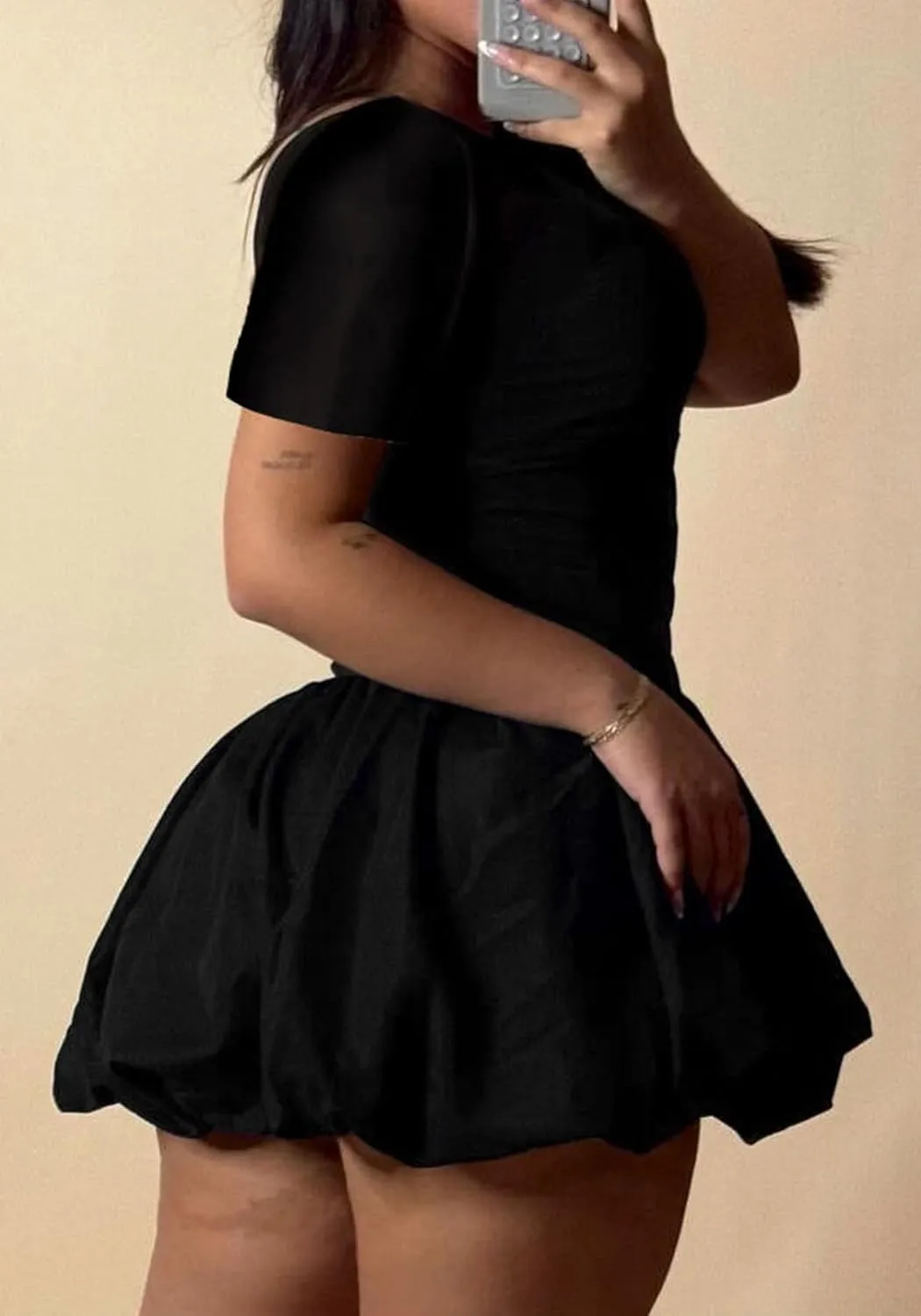 Vakkest Women's Square Neck Mini Bubble Dress Long Sleeve Cute Elegant Patchwork Cocktail Party Y2k Clubwear Dresses