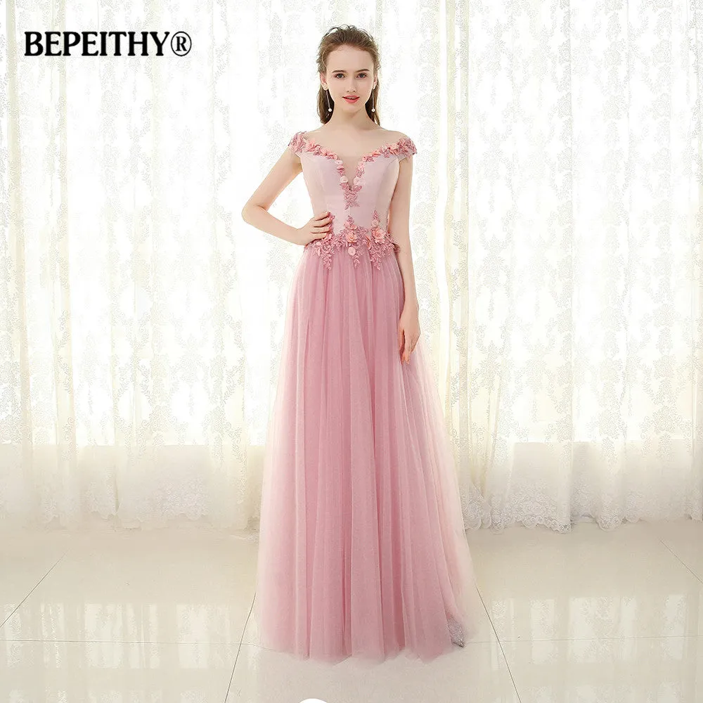 Vestido De Festa Vintage Long Prom Gowns With Flowers
