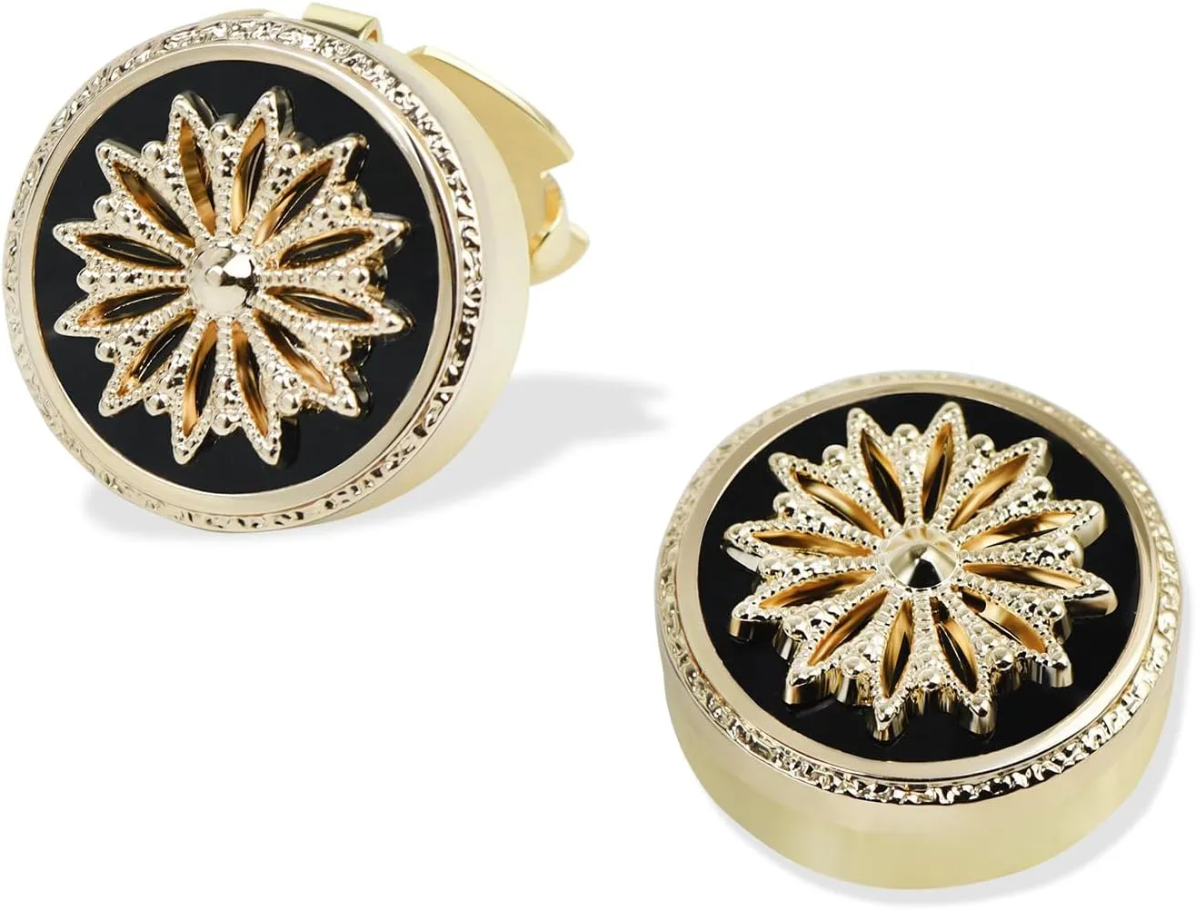 Vintage Crystal Stellar Bloom Lucky Cloud Motif Design Button Covers & Cufflinks Set - Snap-On Jewelry Clips for Shirts, Tuxedos, Dresses Wedding, Party, Formal Events Gift
