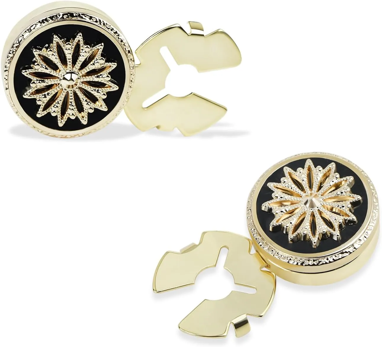 Vintage Crystal Stellar Bloom Lucky Cloud Motif Design Button Covers & Cufflinks Set - Snap-On Jewelry Clips for Shirts, Tuxedos, Dresses Wedding, Party, Formal Events Gift