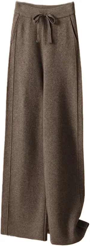 Women's Casual Loose Straight Leg Drop Mop Pants Knitted Wool Wide Leg Trousers Woolen Trousers