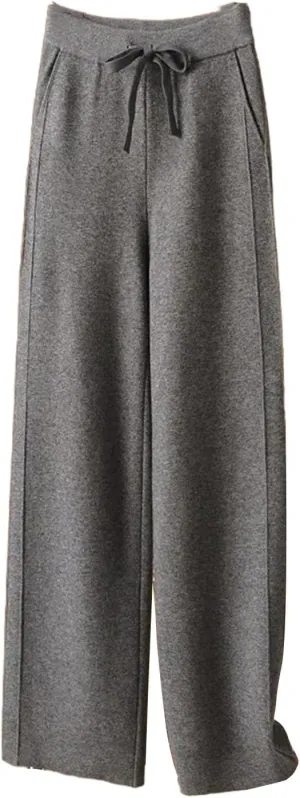 Women's Casual Loose Straight Leg Drop Mop Pants Knitted Wool Wide Leg Trousers Woolen Trousers