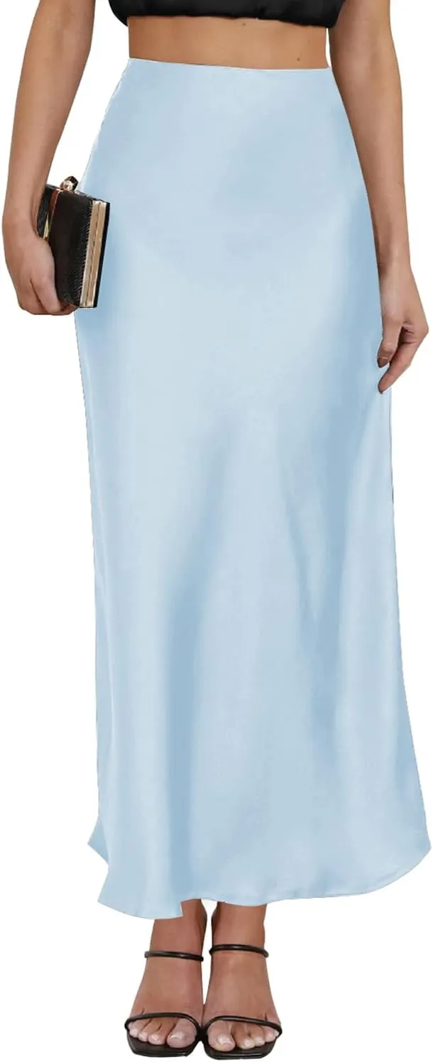 Women's Leopard Print Satin Maxi Skirt High Waisted Elastic Waistband Silk A-Line Casual Party 2025 Summer Long Skirts