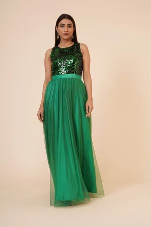 Women's Net Maxi Sequins Evening Gown Green