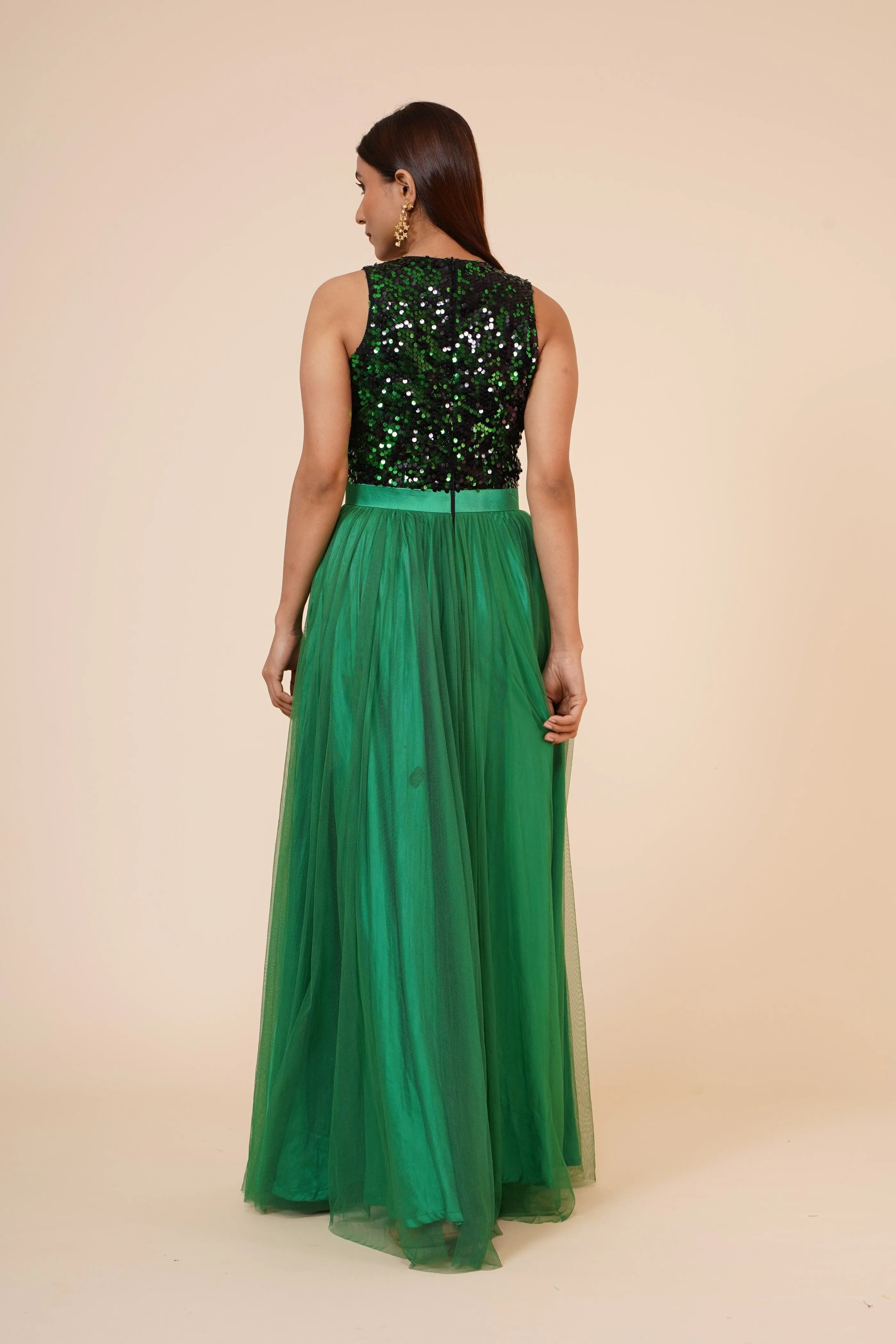 Women's Net Maxi Sequins Evening Gown Green
