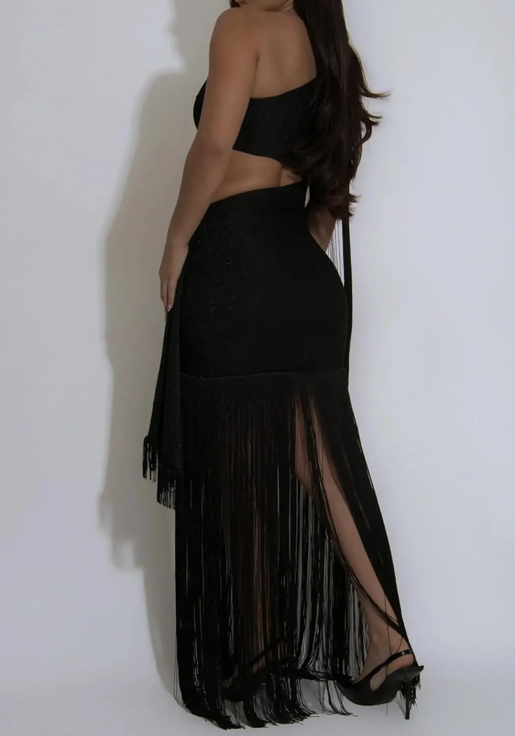 Womens Sexy Wedding Guest Dress Elegant One Shlouder Fringe Dress Flowy Bodycon Sparkly Glitter Evening Dresses