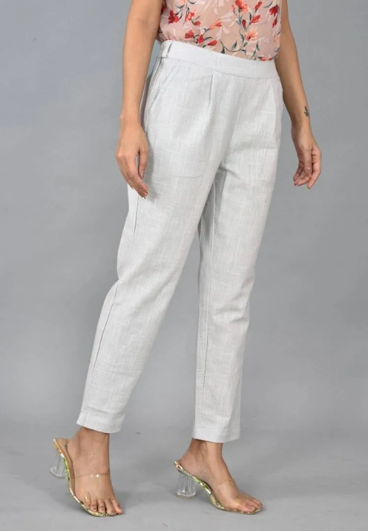Womens Solid Cotton Slub Casual Trouser