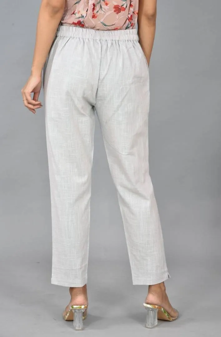 Womens Solid Cotton Slub Casual Trouser