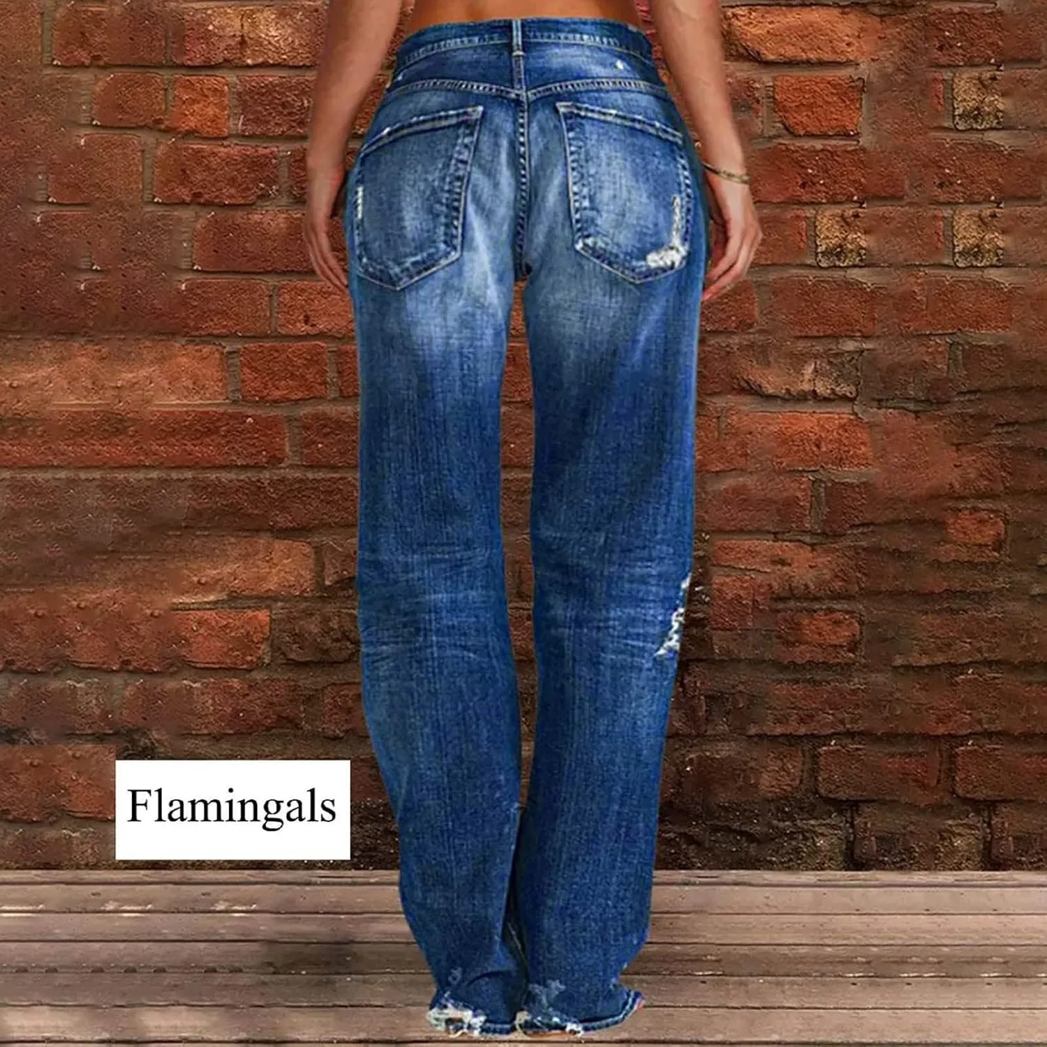 Womens Straight Leg Jeans Button Down Low Rise Ripped Jeans Plus Size Boyfriend Distressed Denim Pants with Pockets