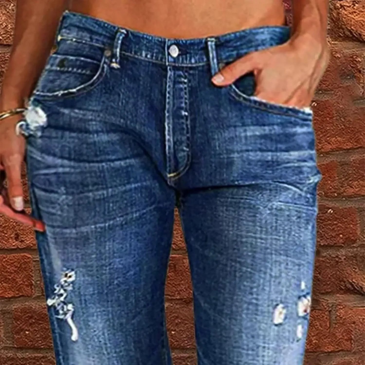 Womens Straight Leg Jeans Button Down Low Rise Ripped Jeans Plus Size Boyfriend Distressed Denim Pants with Pockets