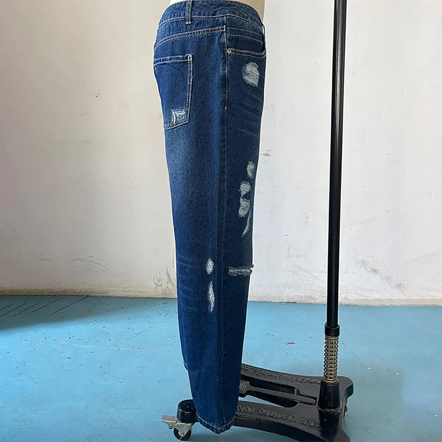 Womens Straight Leg Jeans Button Down Low Rise Ripped Jeans Plus Size Boyfriend Distressed Denim Pants with Pockets