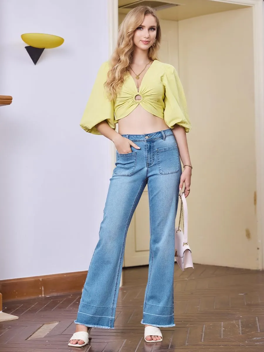 Womens Straight Leg Jeans High Waisted Baggy Jean for Women Stretchy Denim Pants Mom Tummy Control Jeans Pants