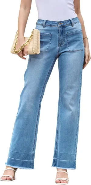 Womens Straight Leg Jeans High Waisted Baggy Jean for Women Stretchy Denim Pants Mom Tummy Control Jeans Pants