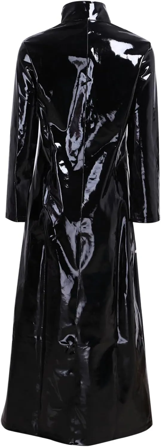 Yartina Womens Shiny Metallic Leather Turtleneck Trench Coat Zipper Front Long Jacket Casual Clubwear