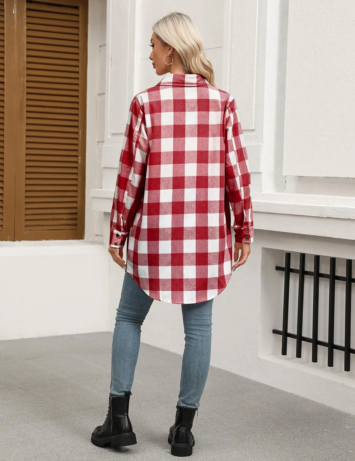 Zeagoo Flannel for Women 2025 Fall Fashion Long Sleeve Plaid Button Down Shirts Shacket Blouse Top with Pockets
